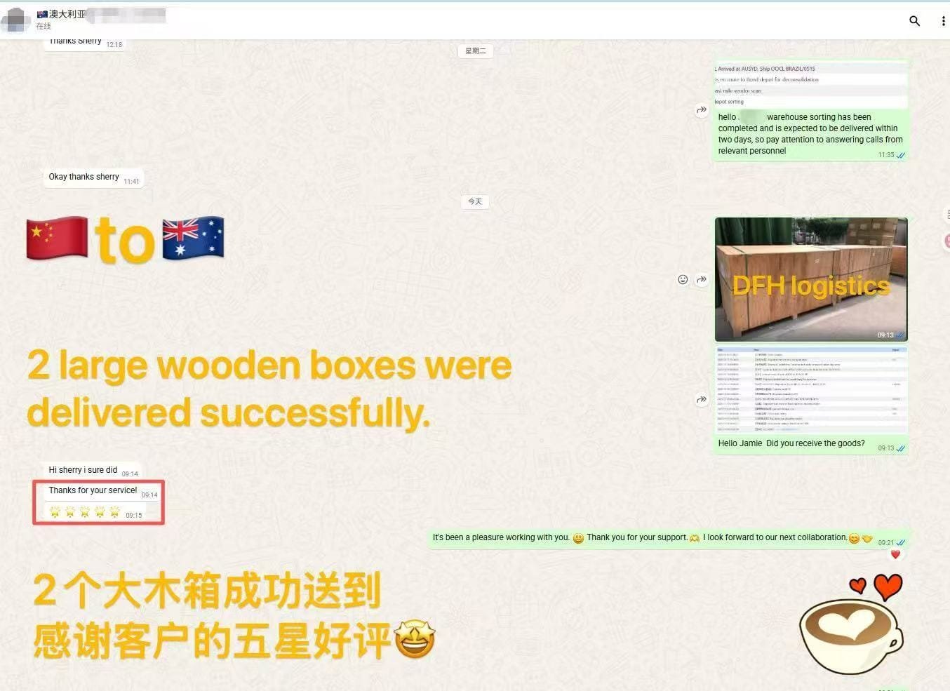 DFH Logistics Happy client China to Australia