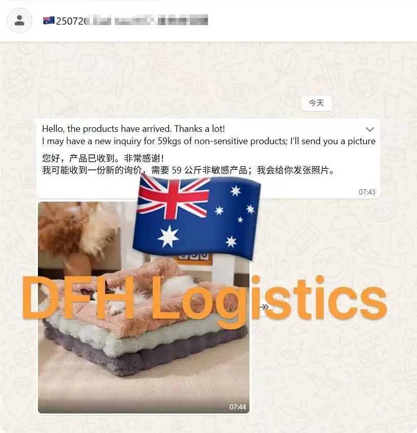DFH Logistics Happy client China to Australia
